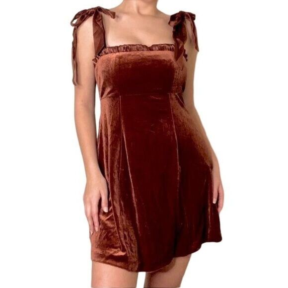 NWT Danielle Bernstein Brown Velvet Mini Prom Dress Size L - Picture 1 of 7